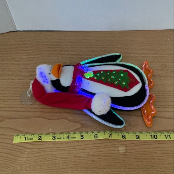 Fiber Optic Christmas Penguin Felt Lighted w Santa Hat Tree Window Hanger VIDEO - Picture 6 of 7